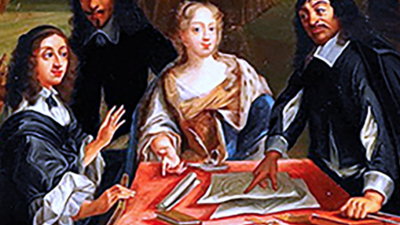 illustration of three people pointing at page on table